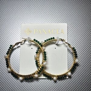 Gold and Green Hoop Earrings